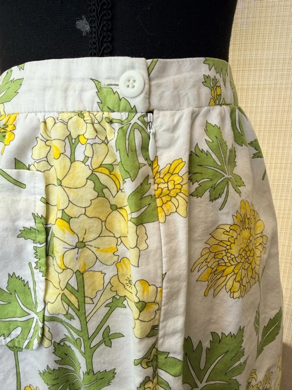 Anthropolgie Elevenses Floral Cotton Skirt Sz 8 Yellow Green A-Line Front Pocket - Picture 6 of 13
